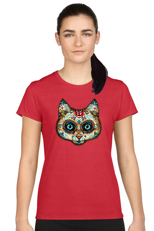 Women's Juniors T Shirt Psychedelic Cat