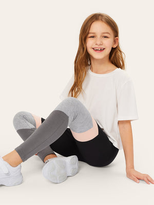 Girls Cut-and-sew Heather Grey Panel Leggings