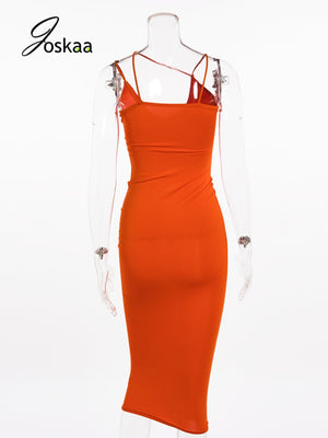 Joskaa Spaghetti Strap Deep v Neck Elegant Maxi Robes Sleeveless Bodycon Long Dresses High Waist Solid Skinny Festival Vestidos