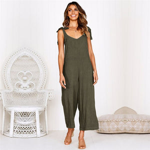 Women Loose Sleeveless Jumpsuit Summer Sexy Casual Pocket