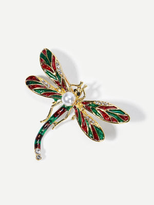 Fancy Brooches Pins - Faux Pearl Color Block Dragonfly Brooch