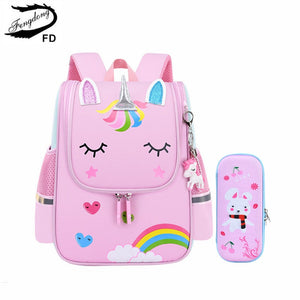 Fengdong Little Girl School Bags Kids Cute Bookbag Rainbow Schoolbag Small Backpack Student Pencil Bag Set Kindergarten Backpack