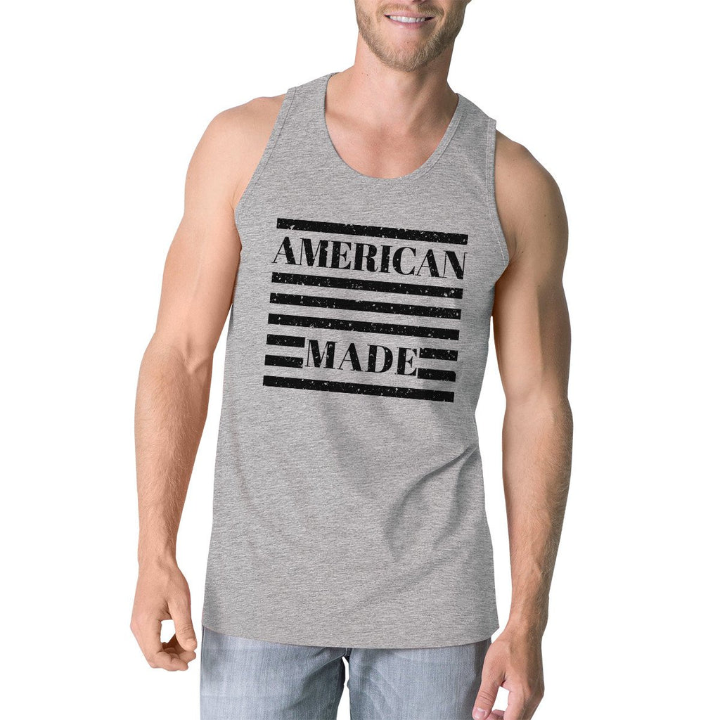 Men's Tank Tops - American Made Mens Grey Cotton Tanks 4th Of July Graphic Tank Top