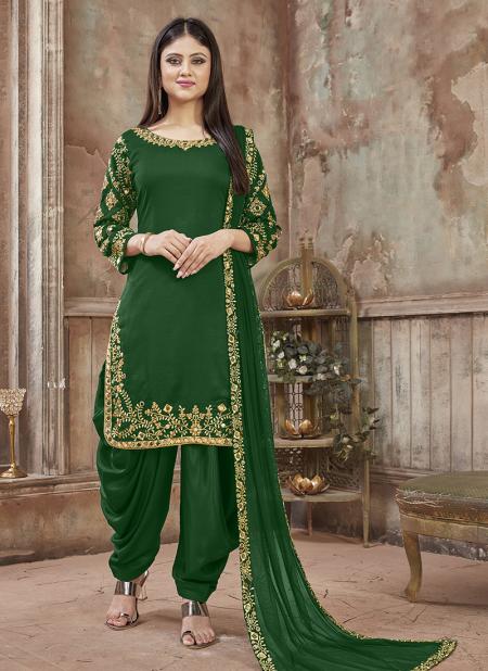 Green Art Silk Party Wear Embroidery Work Patiala Suit