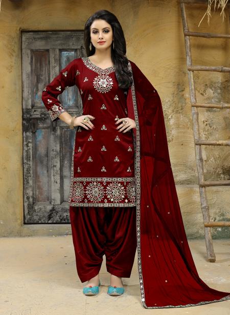 Maroon Tapeta Silk Party Wear Embroidery Work Salwar Suit