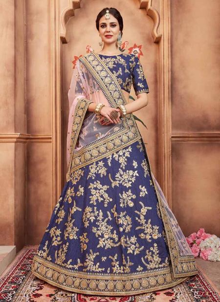 Navy Blue Art Silk Reception Wear Sequins Work Lehenga Choli