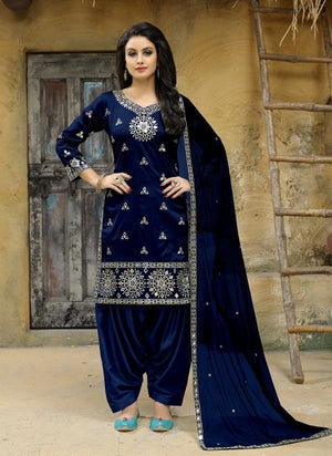 Navy Blue Tapeta Silk Party Wear Embroidery Work Salwar Suit