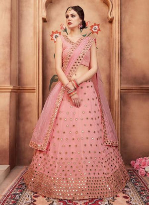Pink Georgette Reception Wear Sequins Work Lehenga Choli