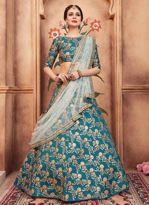 Reception Wear Rama Green Art Silk Sequins Work Lehenga Choli